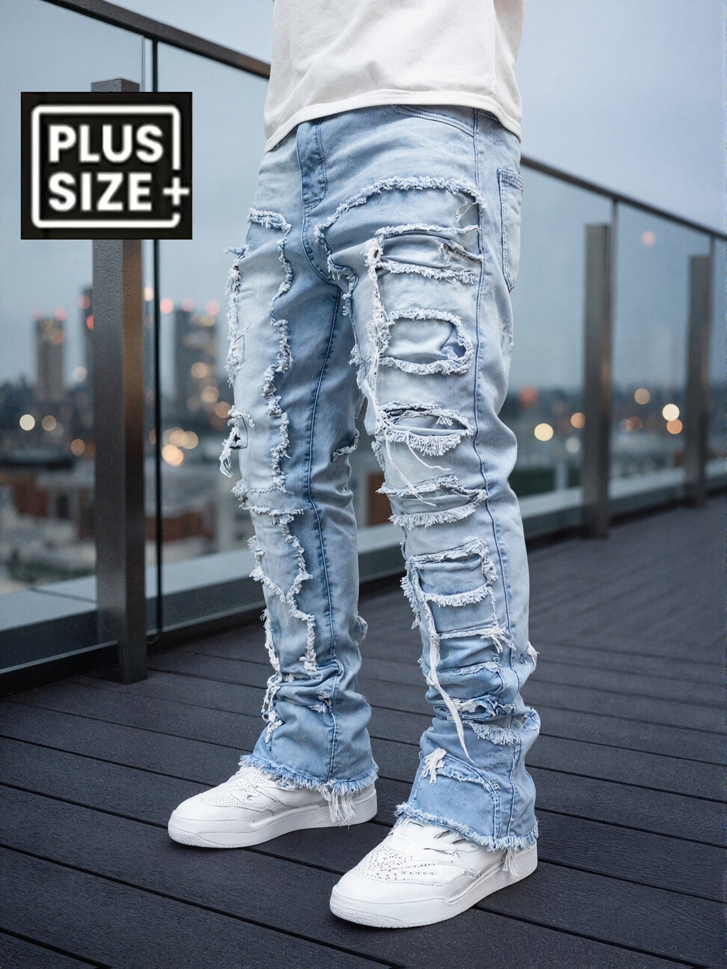 Men's Slim Fit Jeans - Classic Wash Distressed – Light Blue – view 4