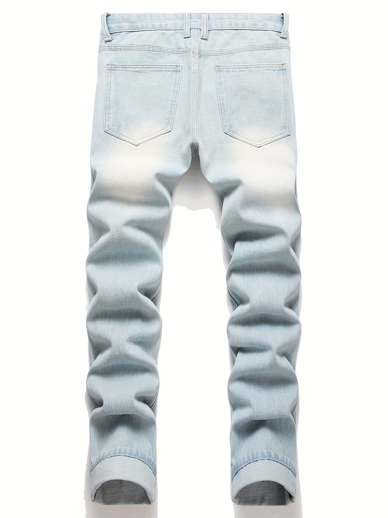Men's Slim Fit Jeans - Classic Wash Distressed – Light Cyan – view 2