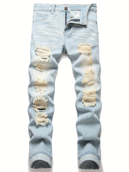 Men's Slim Fit Jeans - Classic Wash Distressed – Light Cyan – view 10