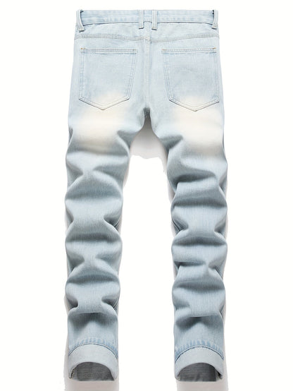 Men's Slim Fit Jeans - Classic Wash Distressed – Light Cyan – view 11