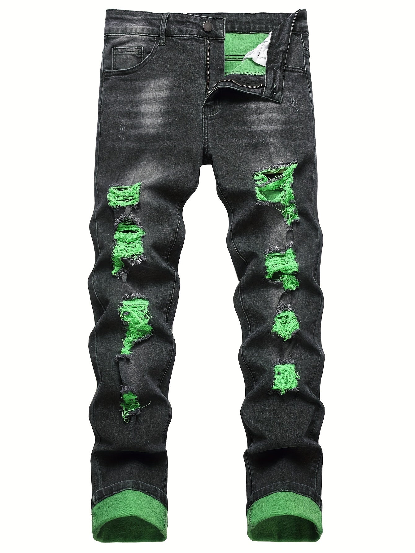 Men's Slim Fit Jeans - Classic Wash Distressed – Light Green – view 13