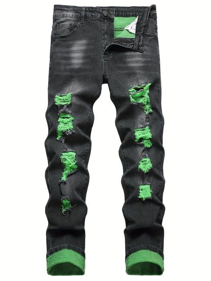 Men's Slim Fit Jeans - Classic Wash Distressed – Light Green – view 13