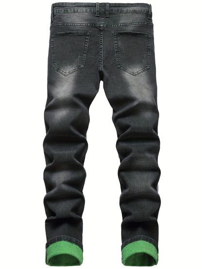 Men's Slim Fit Jeans - Classic Wash Distressed – Light Green – view 14