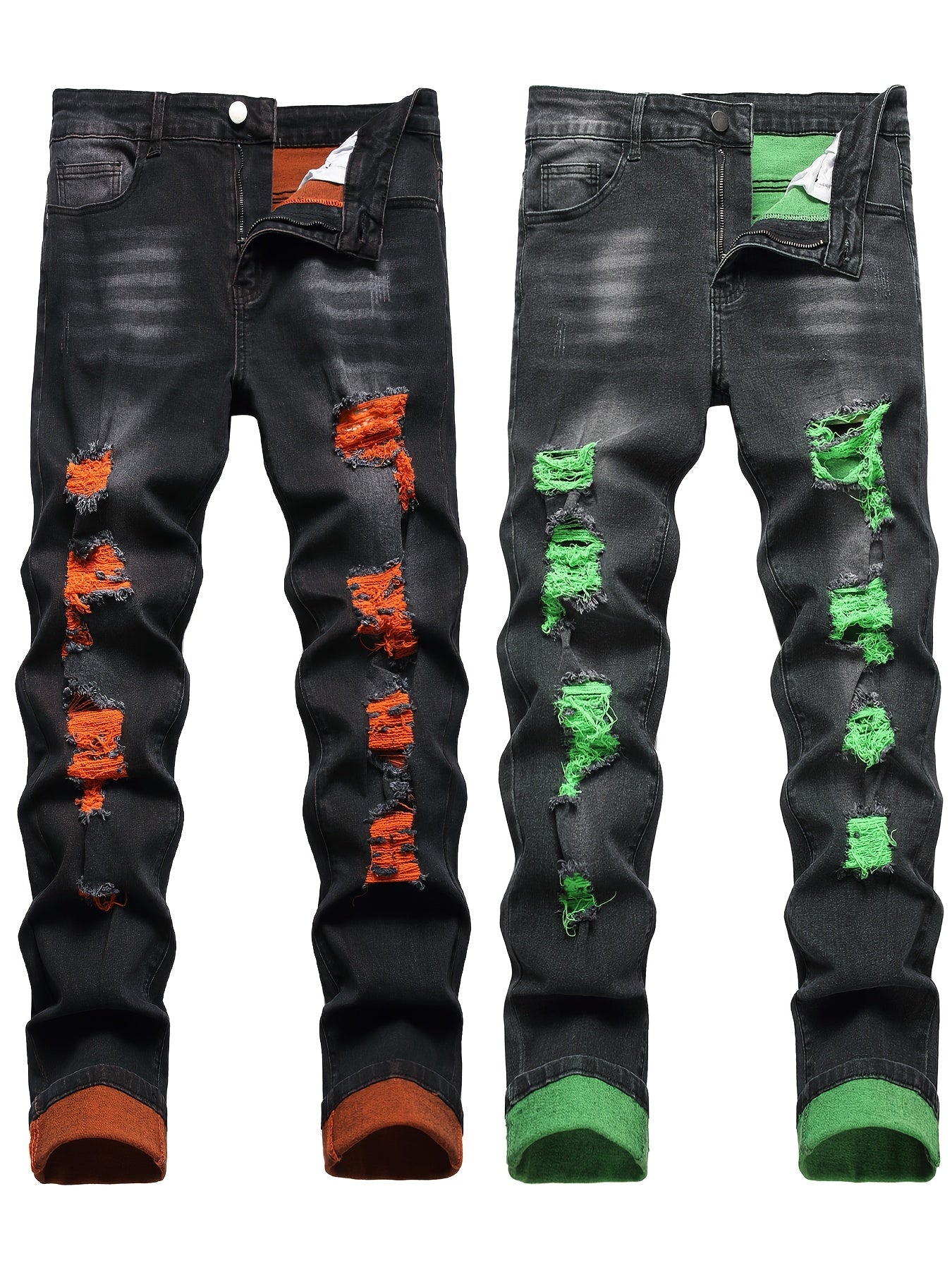 Men's Slim Fit Jeans - Classic Wash Distressed – Light Green – Green option – main product image