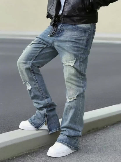 Men's Slim Fit Jeans - Classic Wash Distressed – Mid Rise / Blue – view 3