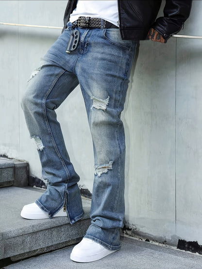 Men's Slim Fit Jeans - Classic Wash Distressed – Mid Rise / Blue – view 4
