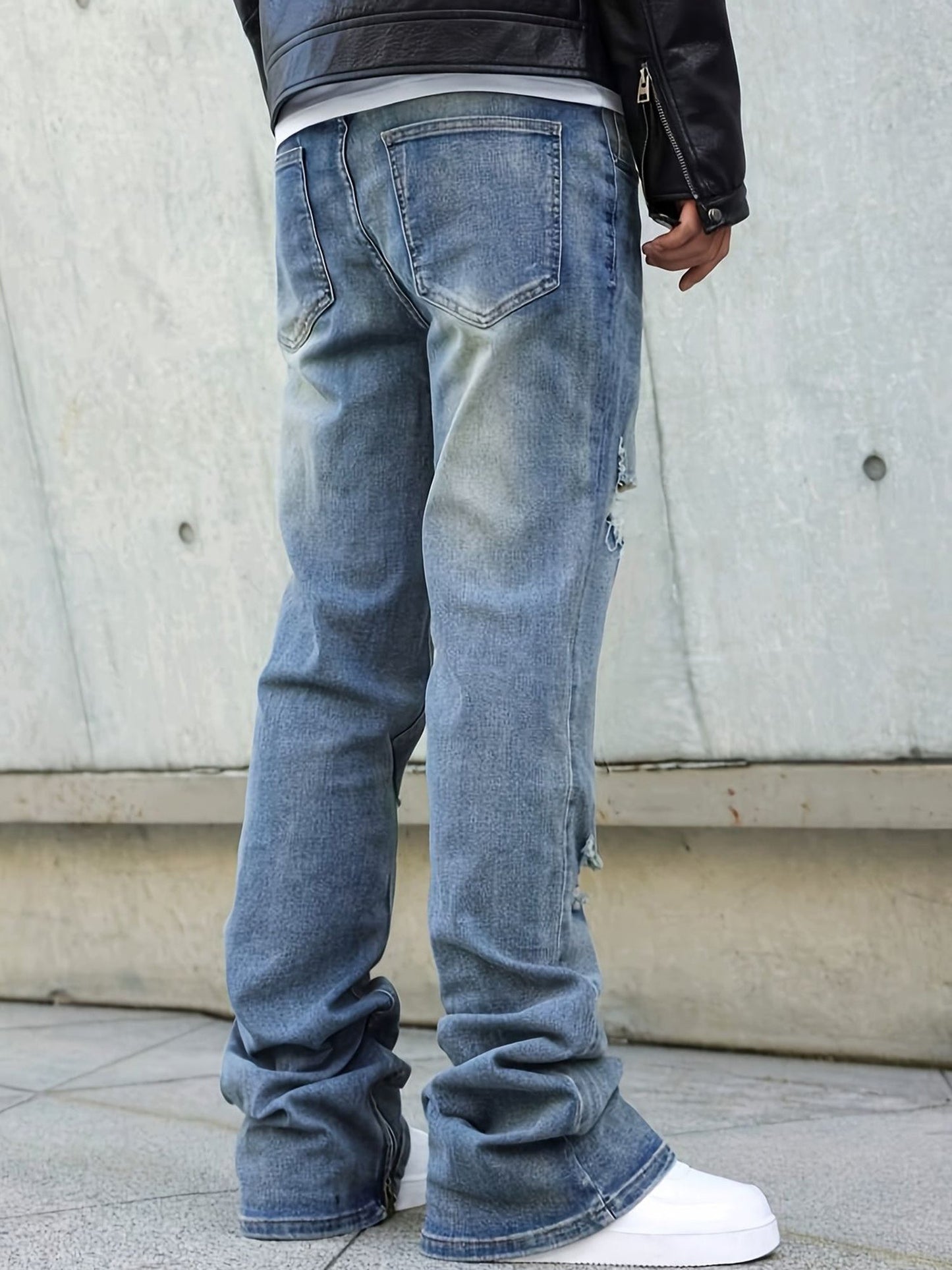 Men's Slim Fit Jeans - Classic Wash Distressed – Mid Rise / Blue – view 7