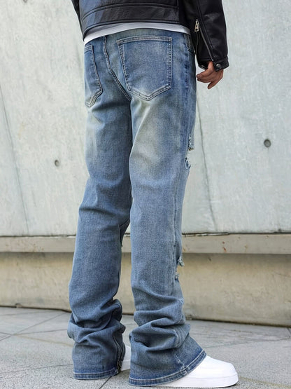Men's Slim Fit Jeans - Classic Wash Distressed – Mid Rise / Blue – view 7