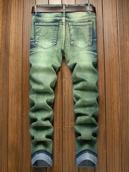 Men's Slim Fit Jeans - Classic Wash Distressed – Olive – view 2