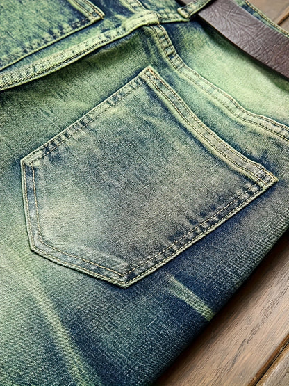 Men's Slim Fit Jeans - Classic Wash Distressed – Olive – view 4