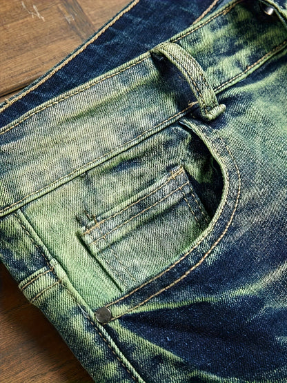 Men's Slim Fit Jeans - Classic Wash Distressed – Olive – view 7