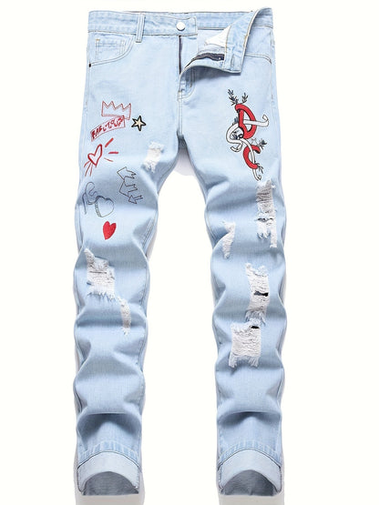 Men's Slim Fit Jeans - Classic Wash Distressed – Sky Blue – main product image
