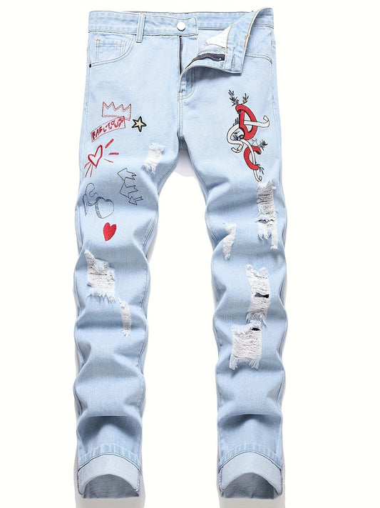 Men's Slim Fit Jeans - Classic Wash Distressed – Sky Blue – main product image
