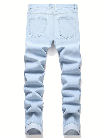 Men's Slim Fit Jeans - Classic Wash Distressed – Sky Blue – view 11
