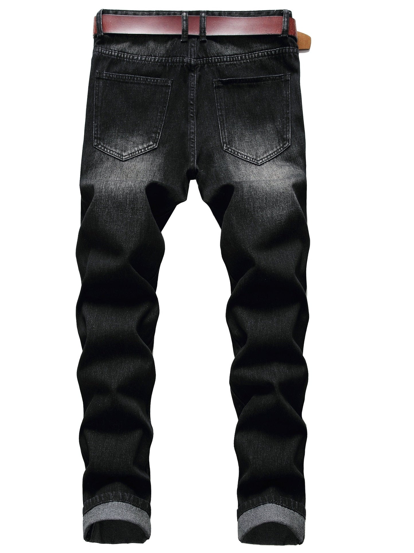 Men's Slim Fit Jeans - Classic Wash Distressed Streetwear – Black – view 2
