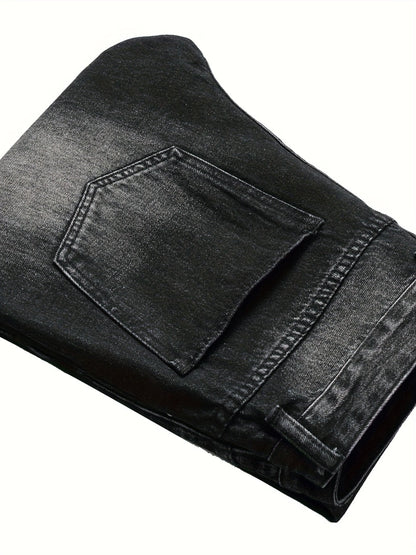 Men's Slim Fit Jeans - Classic Wash Distressed Streetwear – Black – view 5