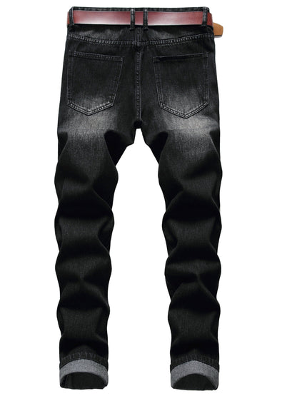 Men's Slim Fit Jeans - Classic Wash Distressed Streetwear – Black – view 7