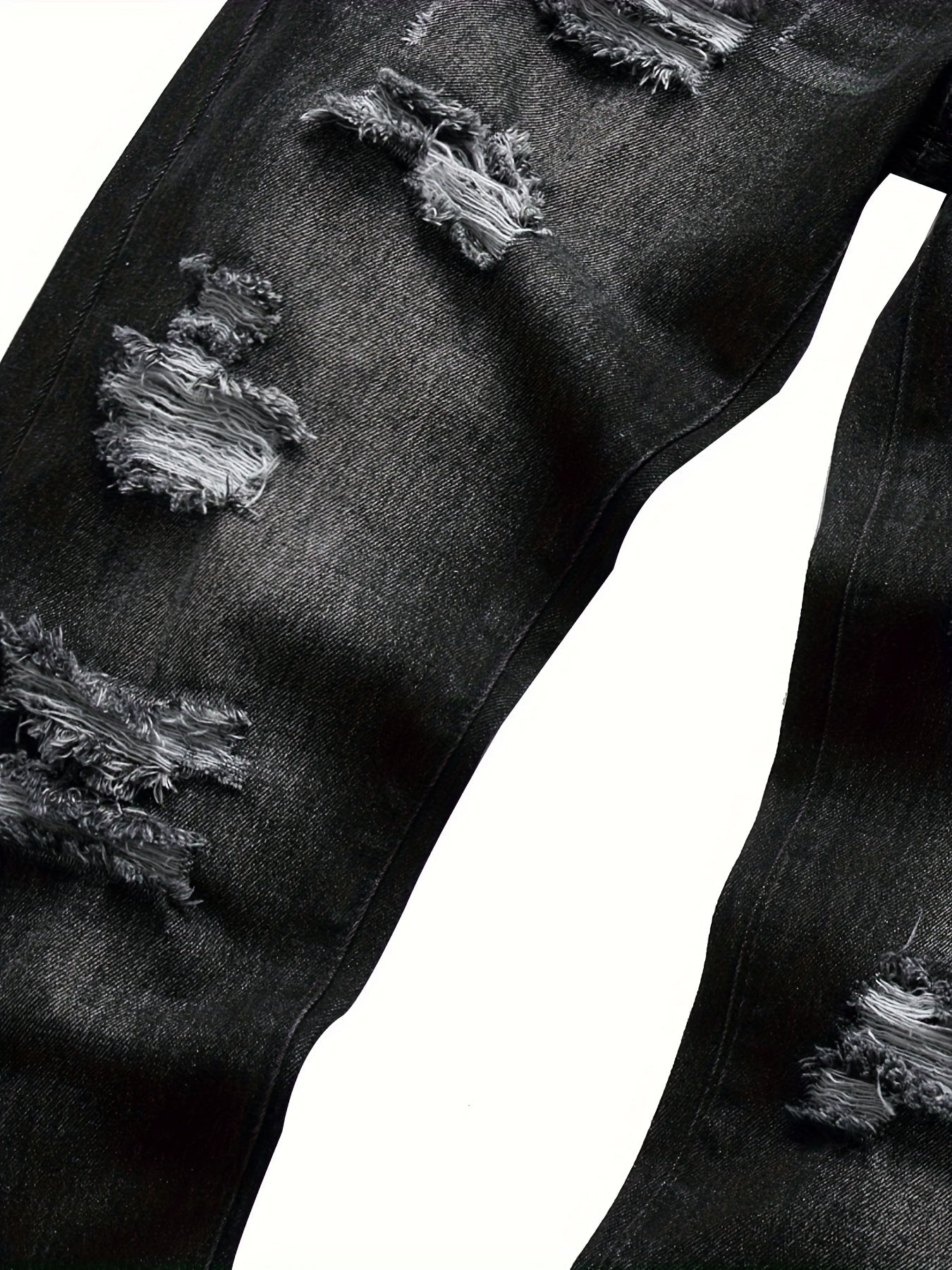 Men's Slim Fit Jeans - Classic Wash Distressed Streetwear – Black – view 8