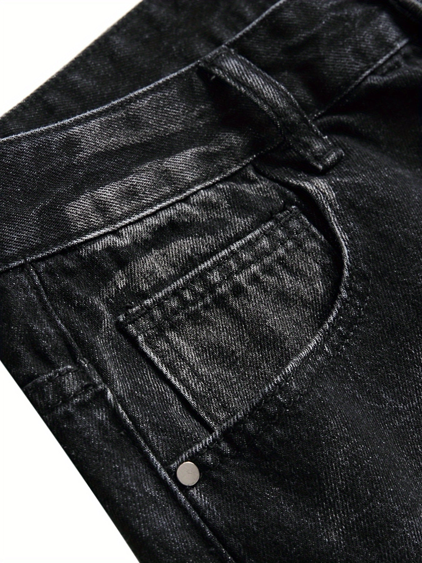 Men's Slim Fit Jeans - Classic Wash Distressed Streetwear – Black – view 9