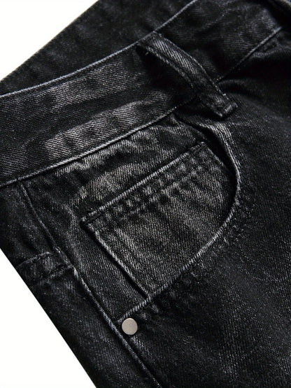 Men's Slim Fit Jeans - Classic Wash Distressed Streetwear – Black – view 9