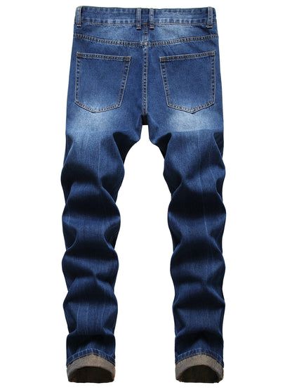 Men's Slim Fit Jeans - Classic Wash Distressed Streetwear – Dark Blue – view 6