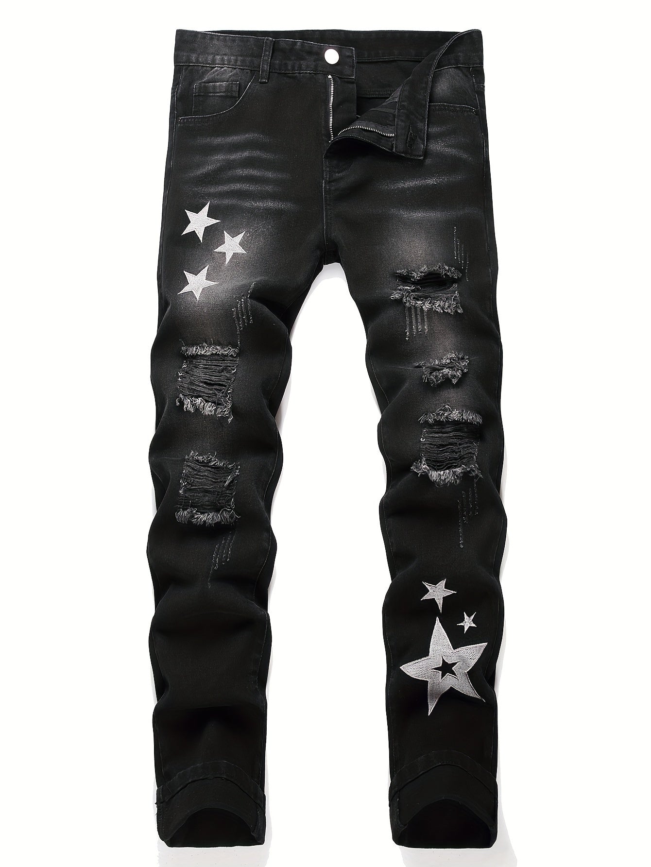 Men's Slim Fit Jeans - Classic Wash Distressed Streetwear – Sizes 28–38 – view 8