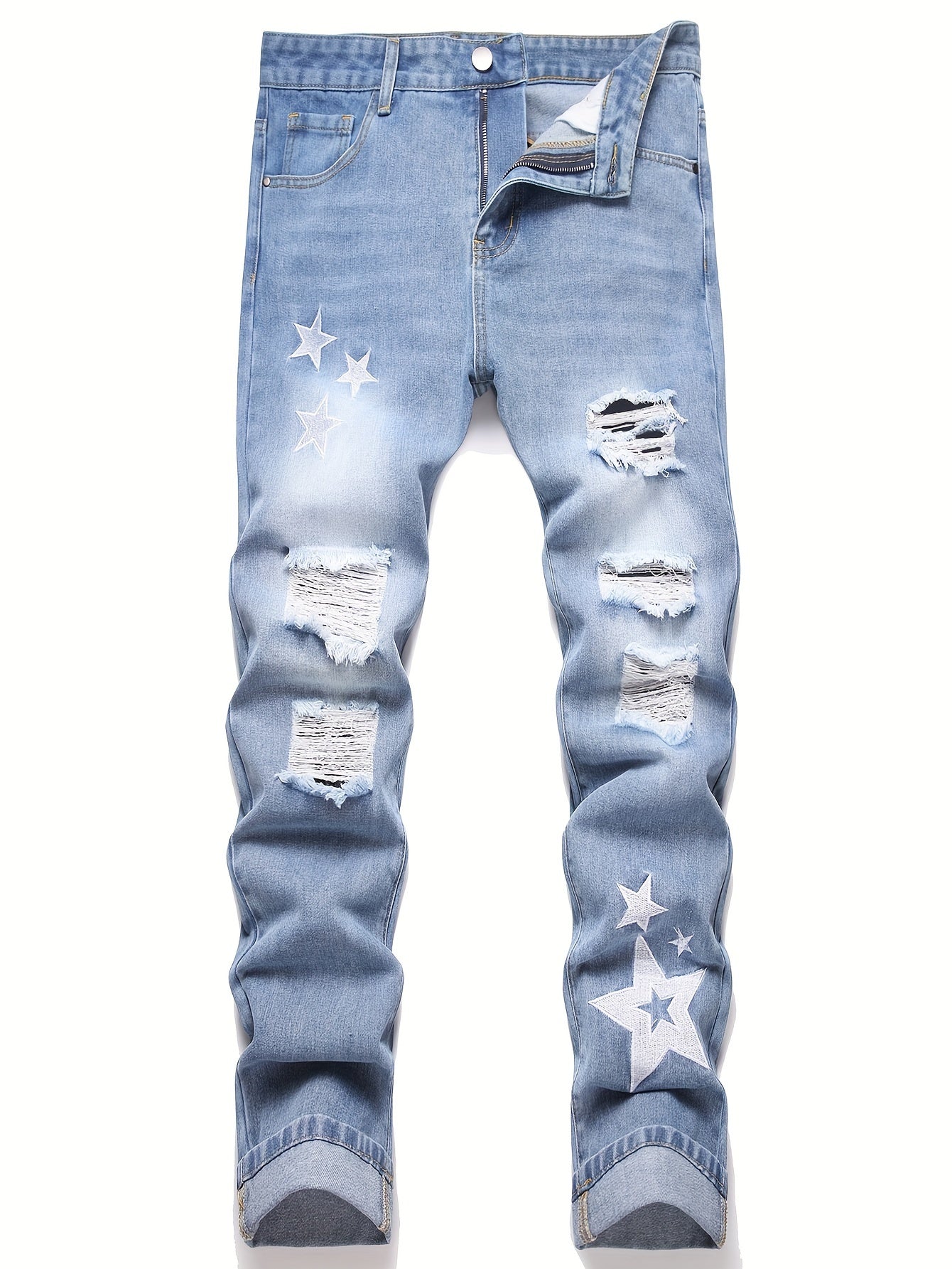 Men's Slim Fit Jeans - Classic Wash Distressed Streetwear – Sizes 28–38 – view 15