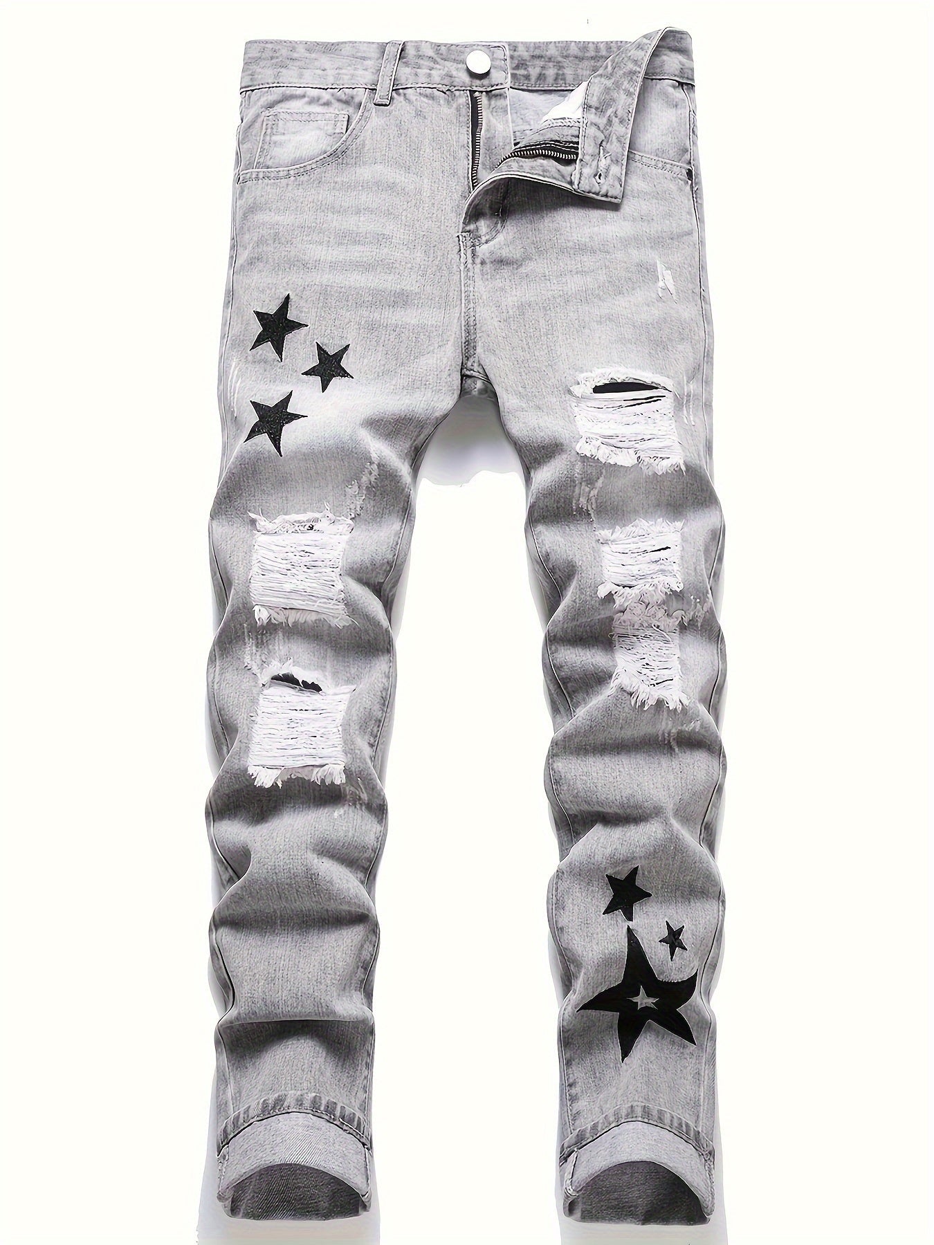 Men's Slim Fit Jeans - Classic Wash Distressed Streetwear – Sizes 28–38 – view 20