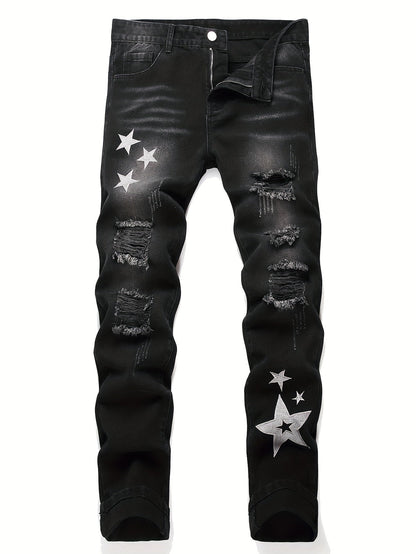 Men's Slim Fit Jeans - Classic Wash Distressed Streetwear – Sizes 28–38 – Grey option – main product image