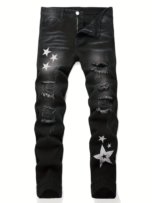 Men's Slim Fit Jeans - Classic Wash Distressed Streetwear – Sizes 28–38 – Grey option – main product image