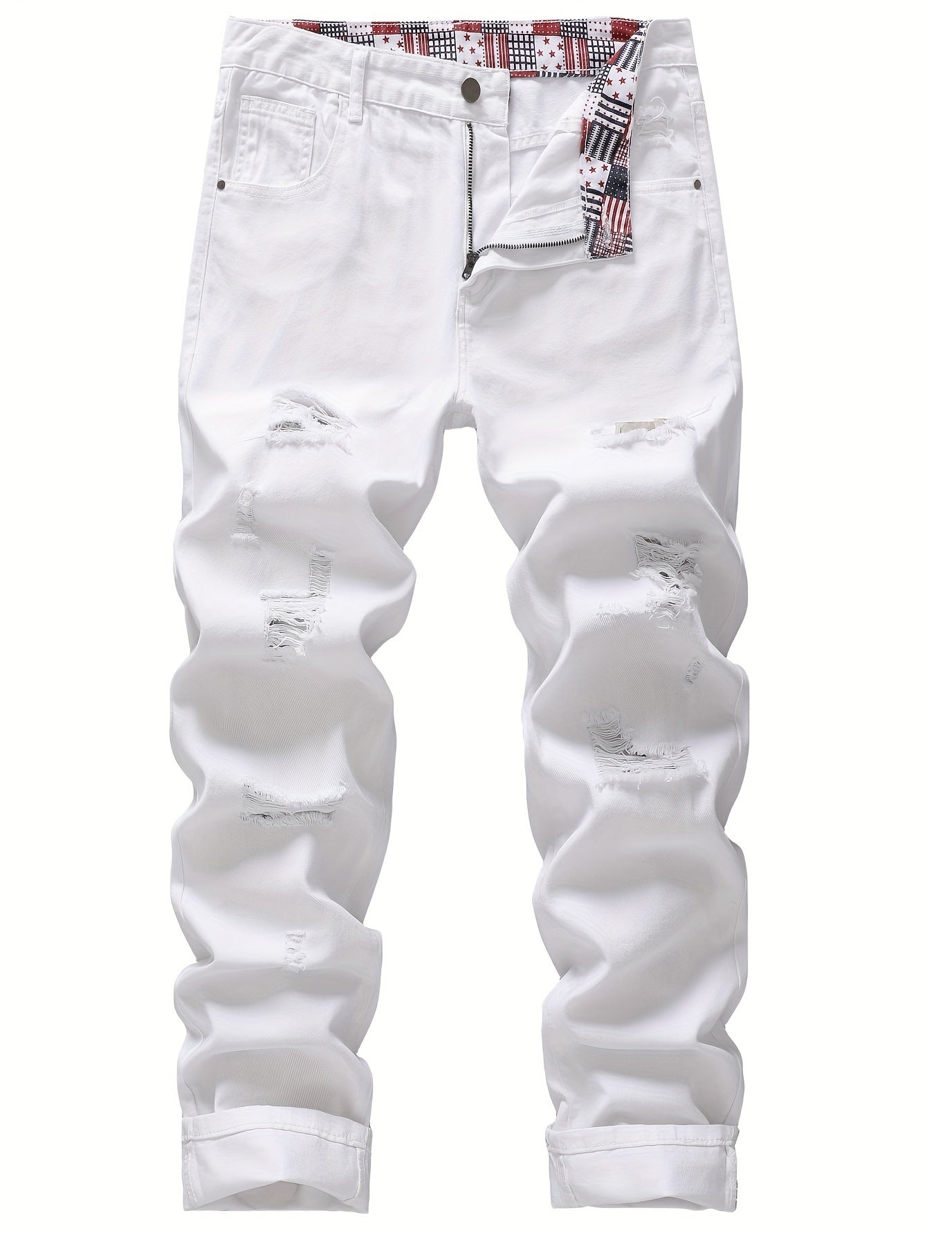 Men's Slim Fit Jeans - Classic Wash Distressed – White Denim – White option – view 6