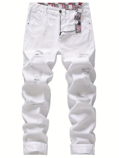 Men's Slim Fit Jeans - Classic Wash Distressed – White Denim – White option – view 6
