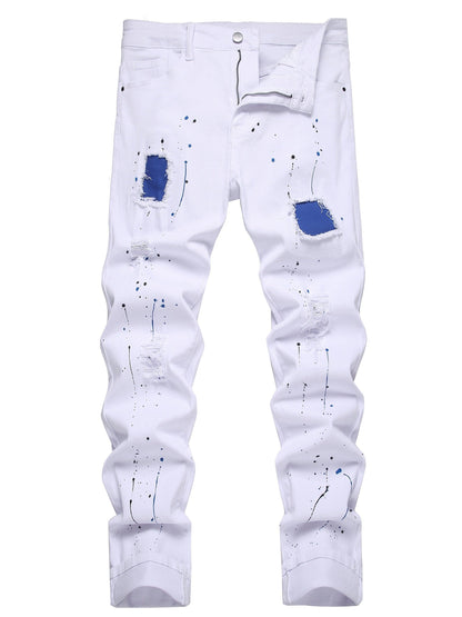Men's Slim Fit Jeans - Classic Wash Distressed – White Denim Slim-Fit – view 4