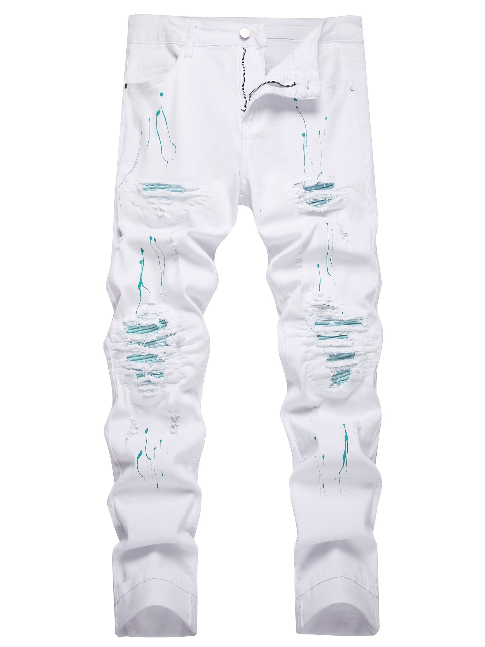 Men's Slim Fit Jeans - Classic Wash Distressed – White Denim Wash 78885 – view 20