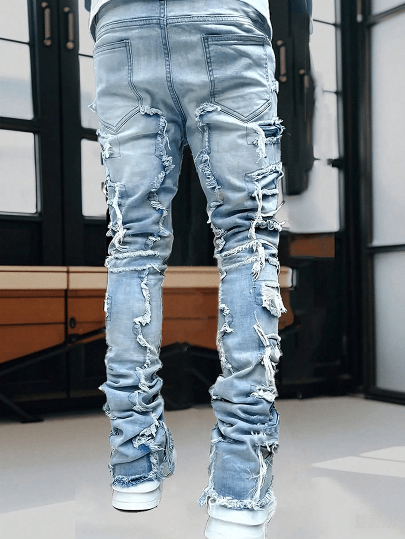 Men's Slim Fit Jeans - Classic Wash Distressed – White Slim-Fit – view 5
