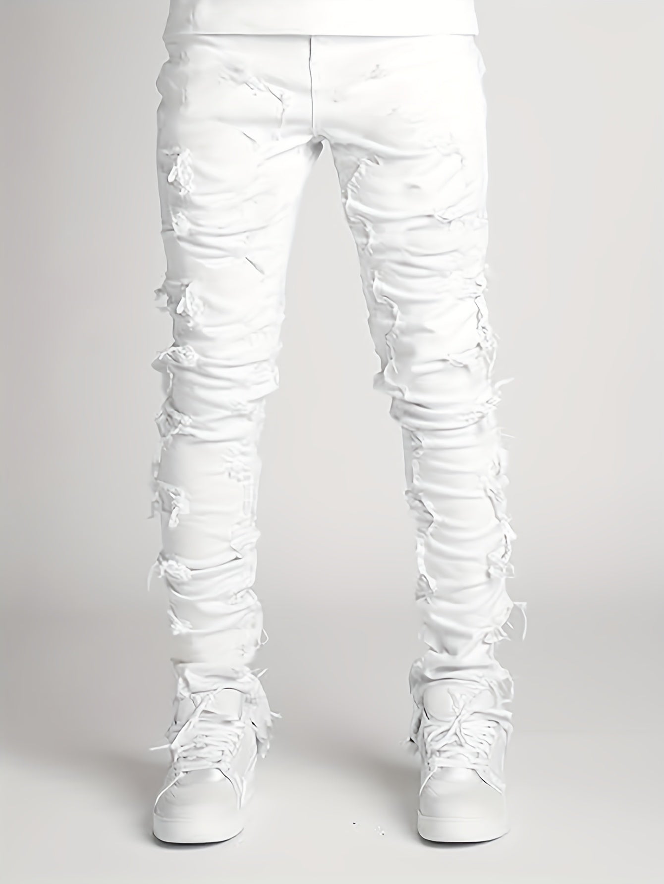 Men's Slim Fit Jeans - Classic Wash Distressed – White Slim-Fit – view 6