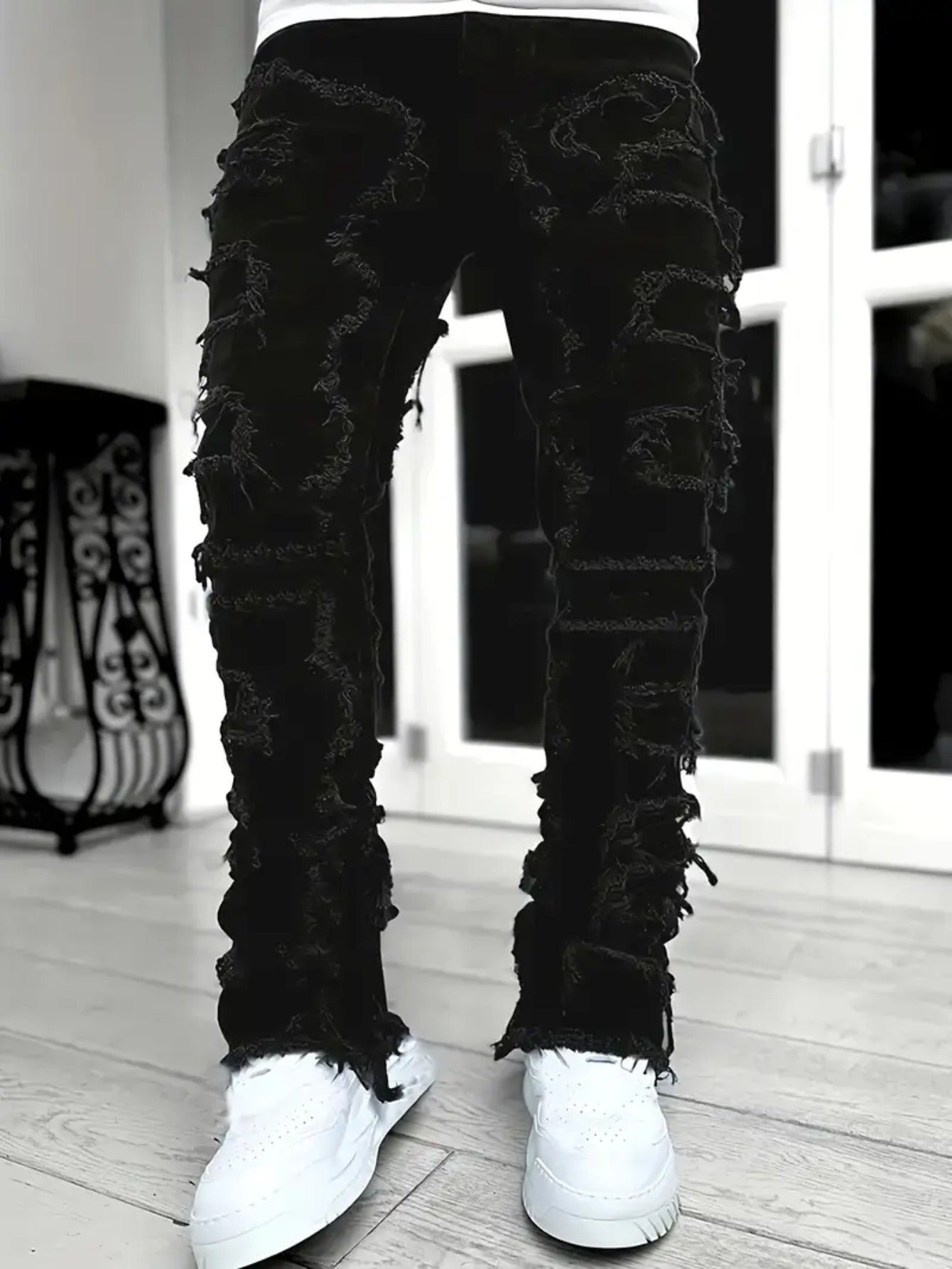 Men's Slim Fit Jeans - Classic Wash Distressed – White Slim-Fit – view 8