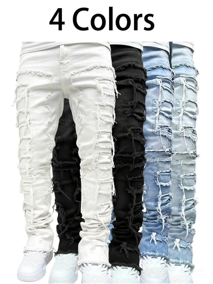 Men's Slim Fit Jeans - Classic Wash Distressed – White Slim-Fit – view 10