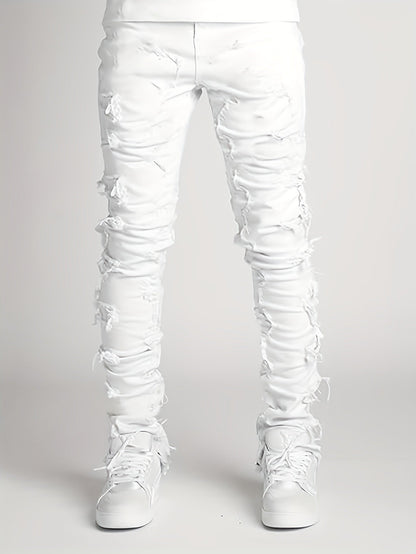 Men's Slim Fit Jeans - Classic Wash Distressed – White Slim-Fit – view 11