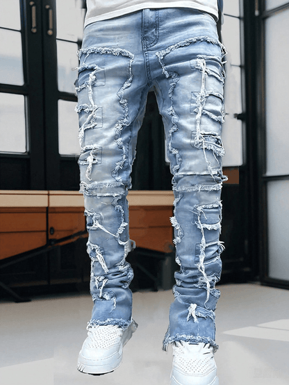 Men's Slim Fit Jeans - Classic Wash Distressed – White Slim-Fit – view 14