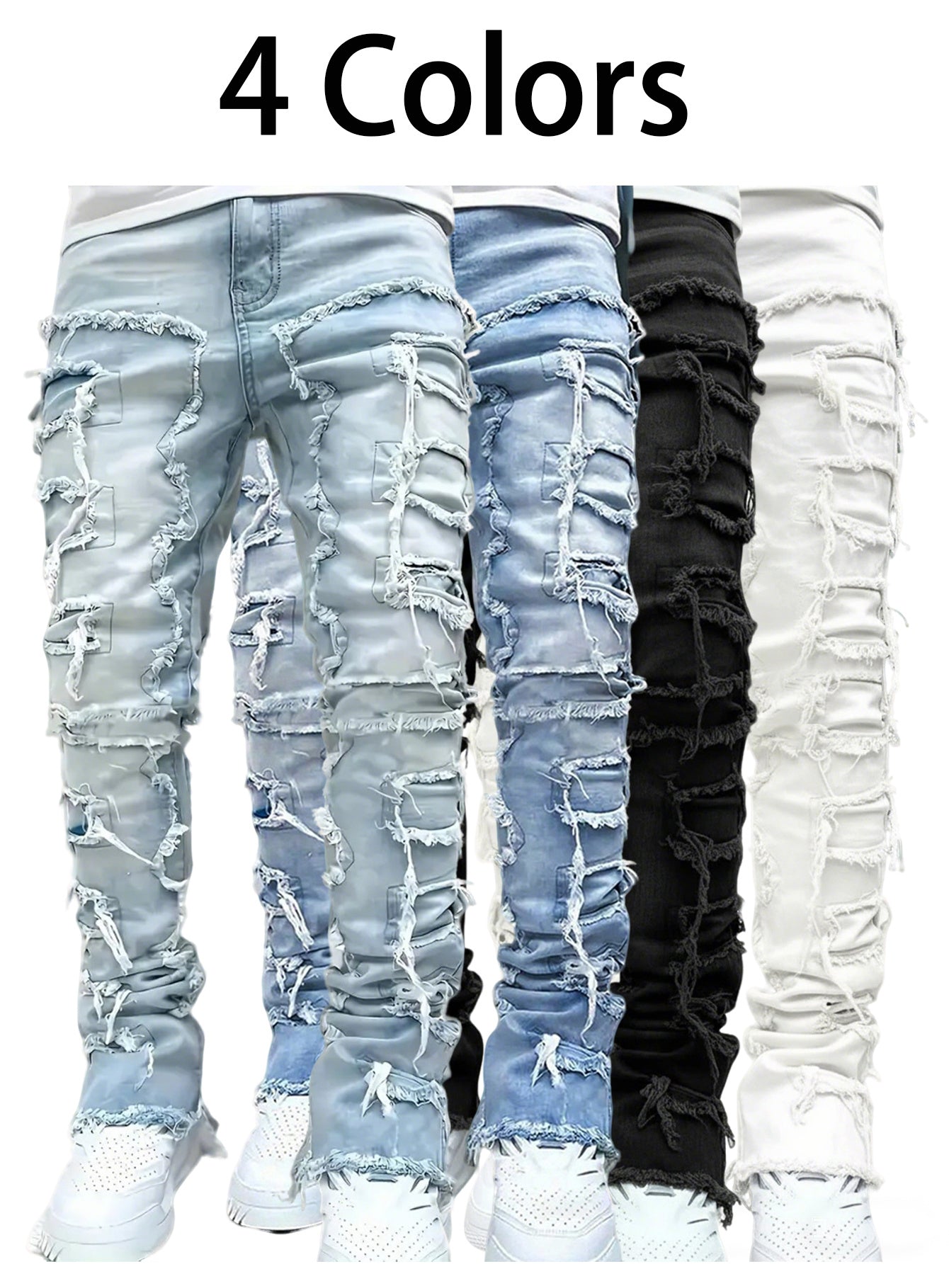 Men's Slim Fit Jeans - Classic Wash Distressed – White Slim-Fit – view 15