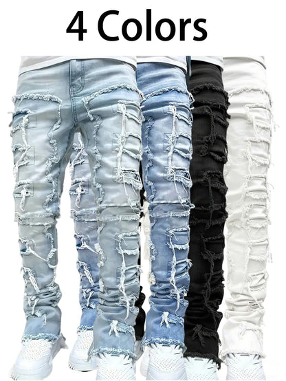Men's Slim Fit Jeans - Classic Wash Distressed – White Slim-Fit – view 15