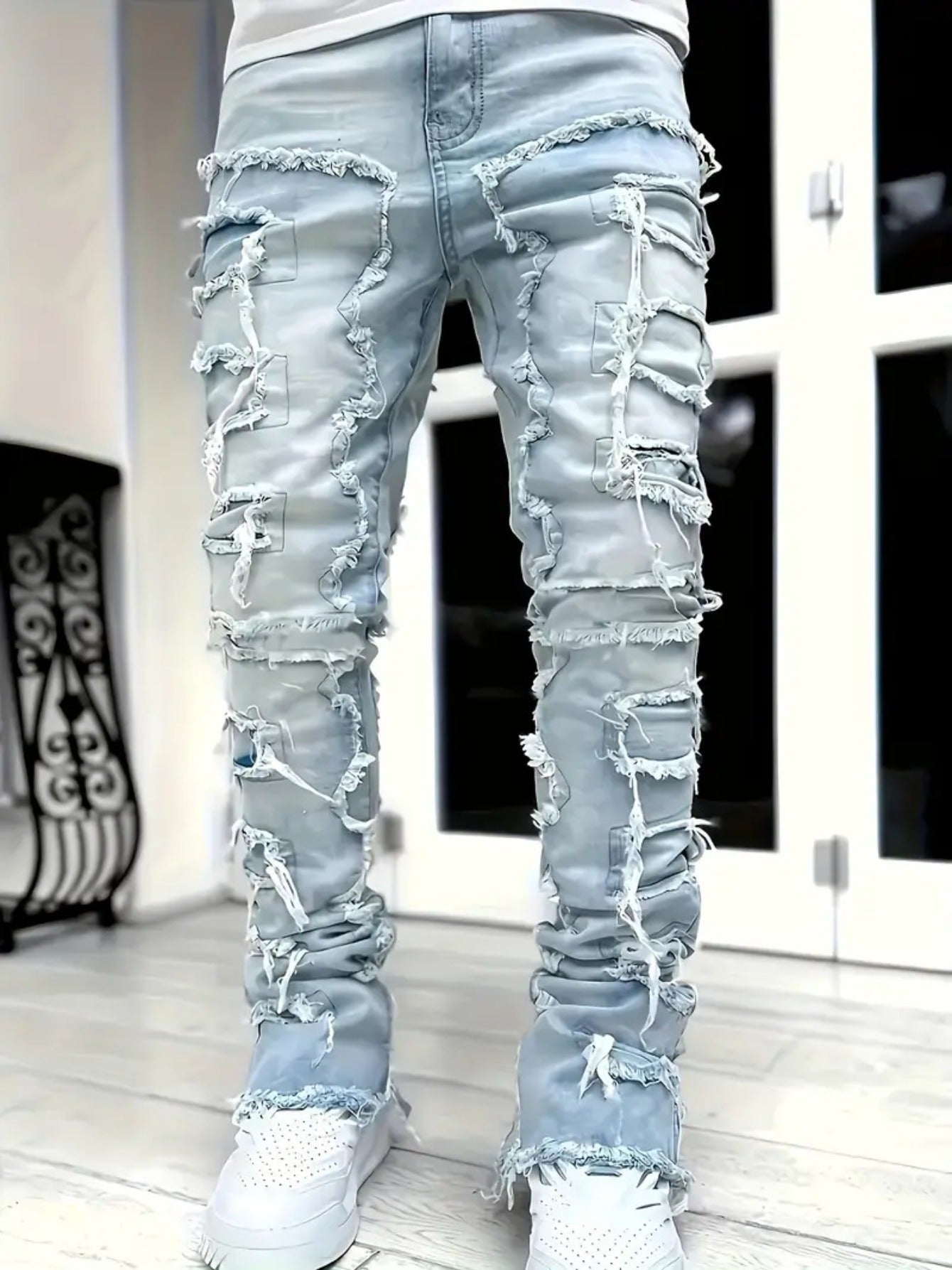 Men's Slim Fit Jeans - Classic Wash Distressed – White Slim-Fit – view 16