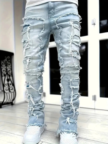 Men's Slim Fit Jeans - Classic Wash Distressed – White Slim-Fit – view 16