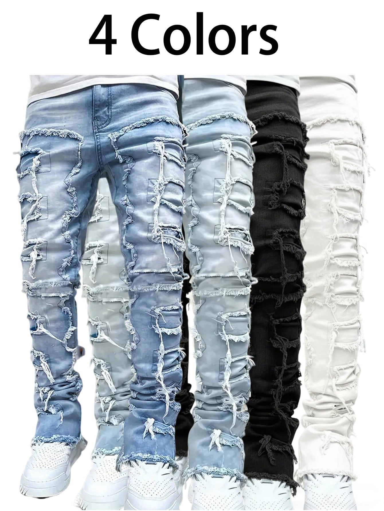 Men's Slim Fit Jeans - Classic Wash Distressed – White Slim-Fit – White option – main product image
