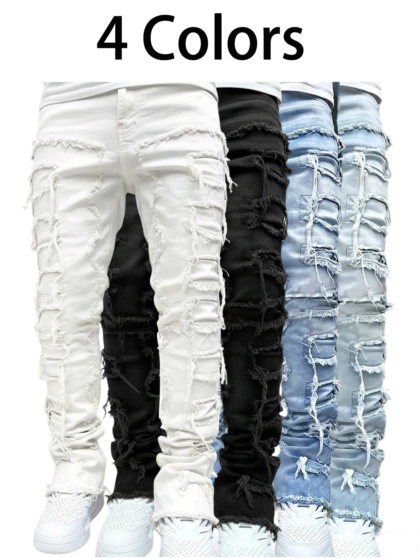Men's Slim Fit Jeans - Classic Wash Distressed – White Slim-Fit – White option – view 2