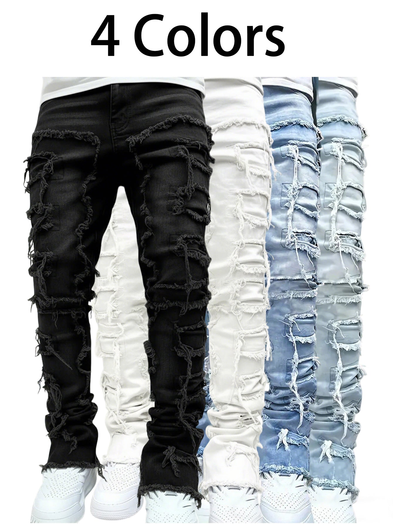 Men's Slim Fit Jeans - Classic Wash Distressed – White Slim-Fit – White option – view 4