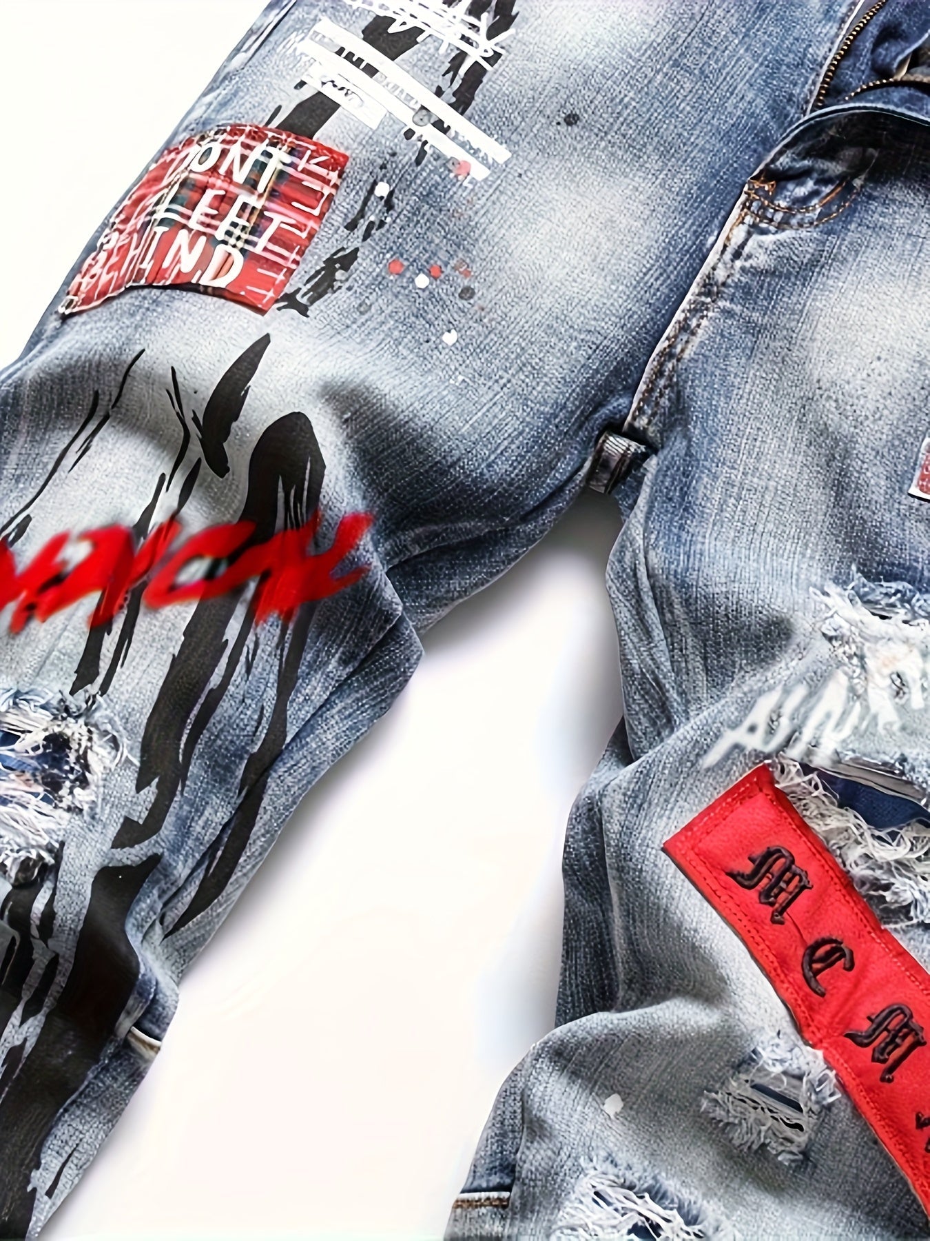 Men's Slim Fit Jeans - Vintage Wash Distressed – Blue – view 4