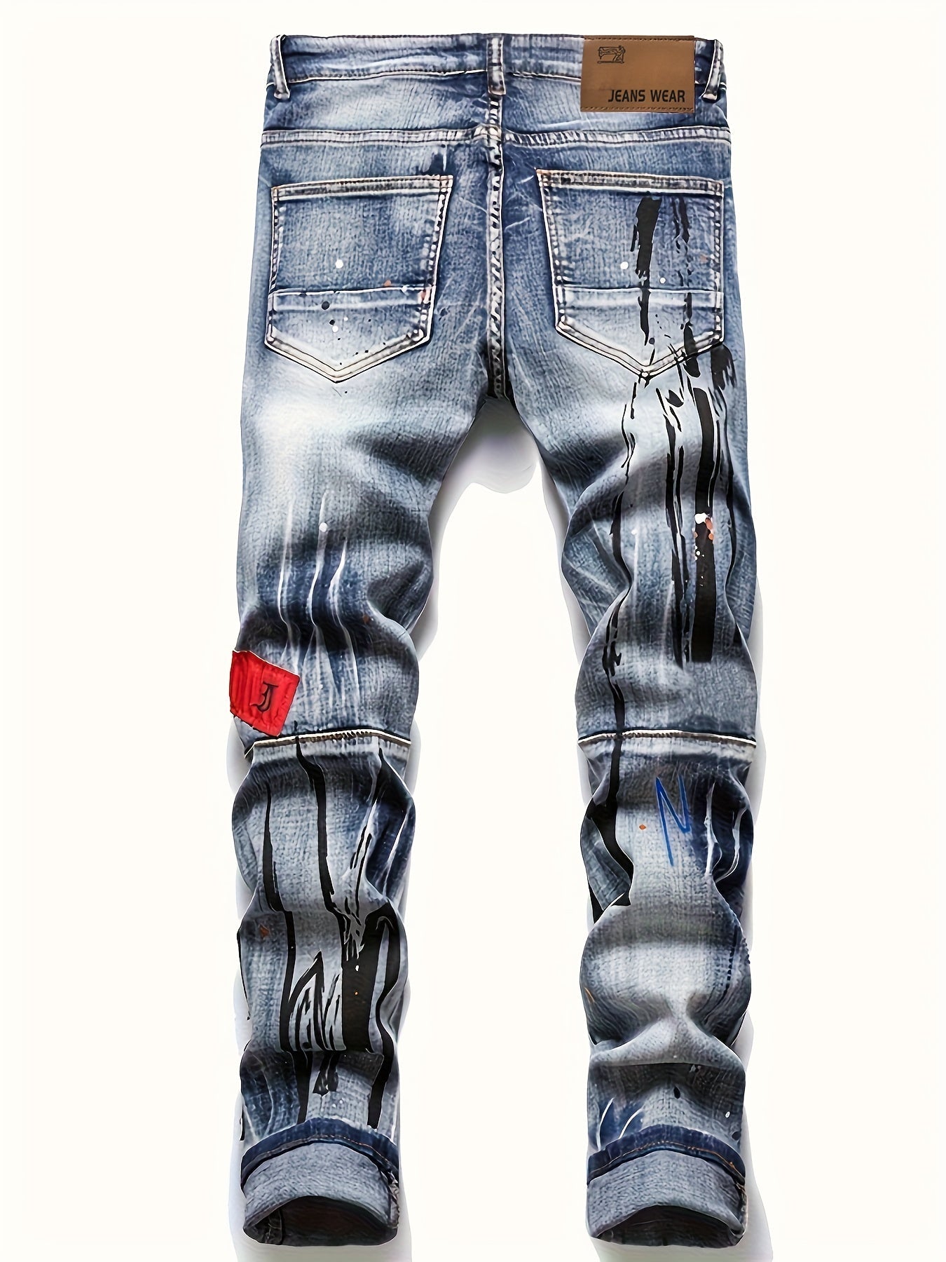 Men's Slim Fit Jeans - Vintage Wash Distressed – Blue – view 7