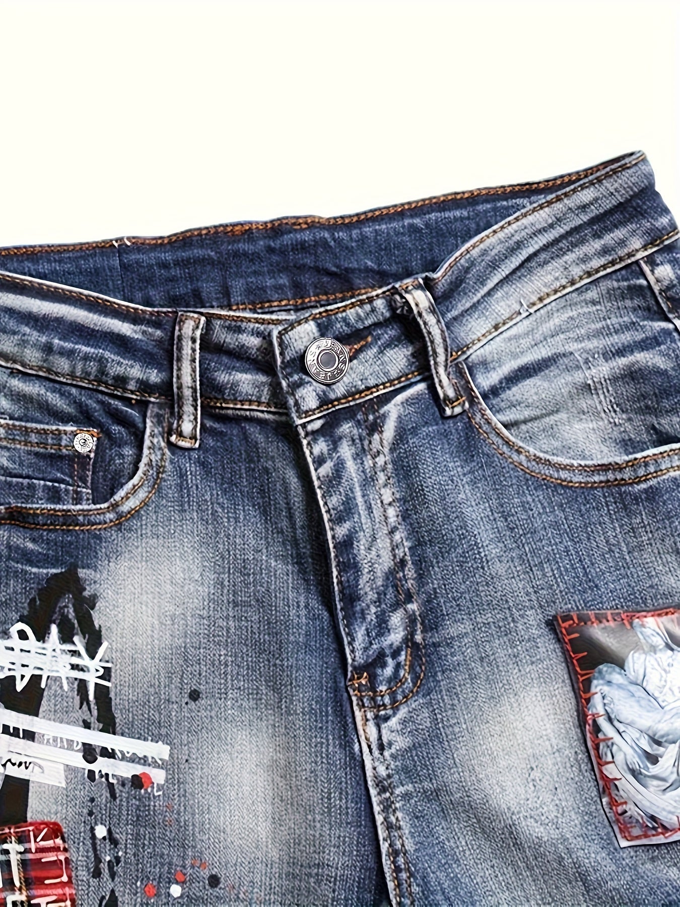 Men's Slim Fit Jeans - Vintage Wash Distressed – Blue – view 8